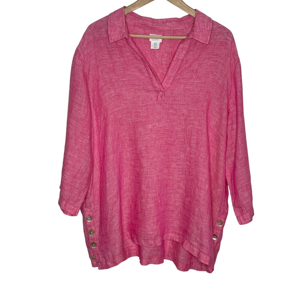 Sigrid Olsen Linen Tunic Top 1X Pink Casual Coastal Style